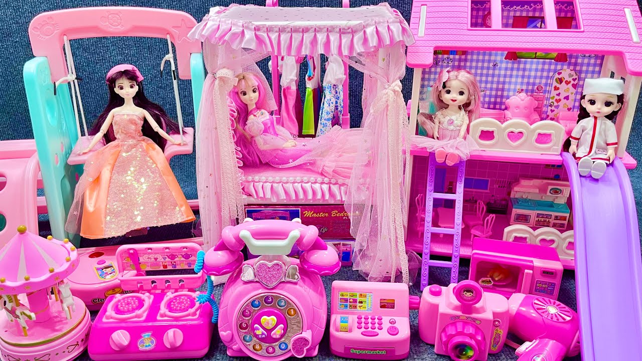 13 Minutes Satisfying with Unboxing Pink Barbie Doll Bedroom,Kitchen Collection Review Toys | ASMR