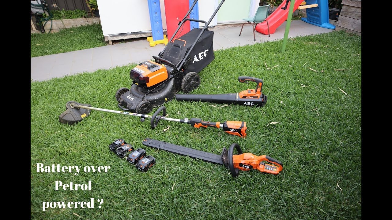 Aeg Ridgid 18v cordless Fusion Lawn Mower, Line Trimmer and Blower