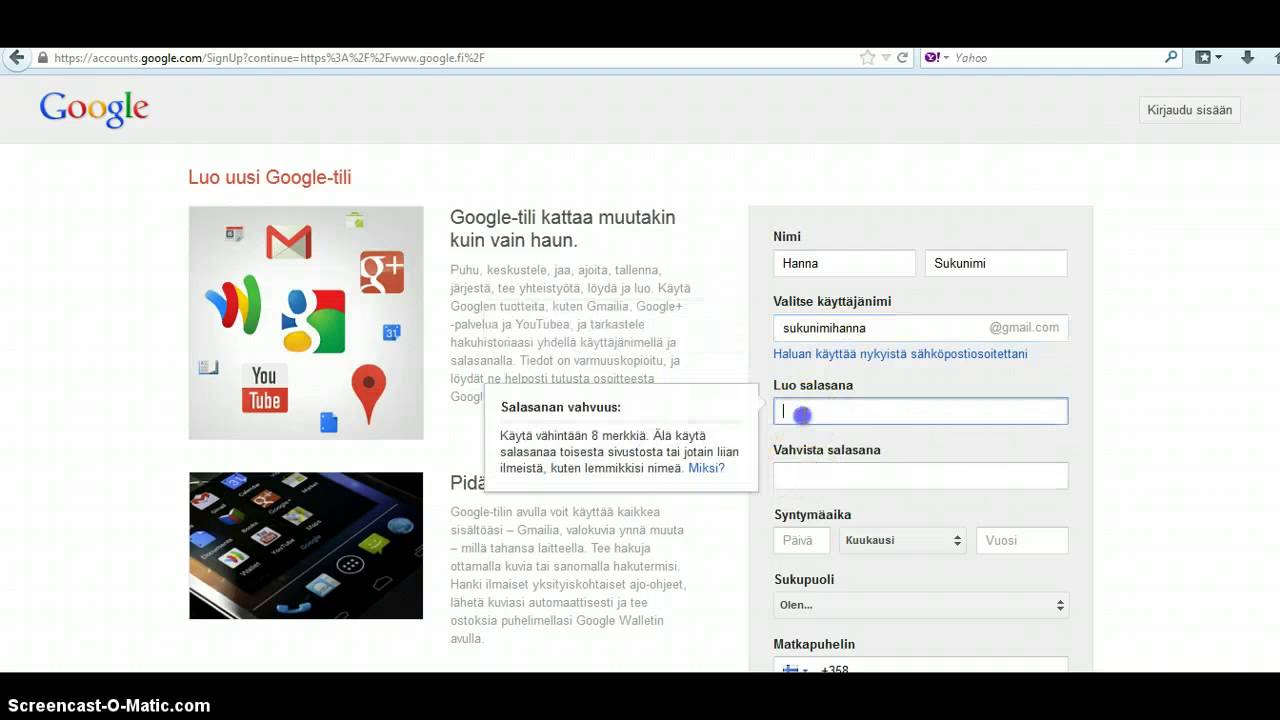 YouTube (Google) -tilin luominen