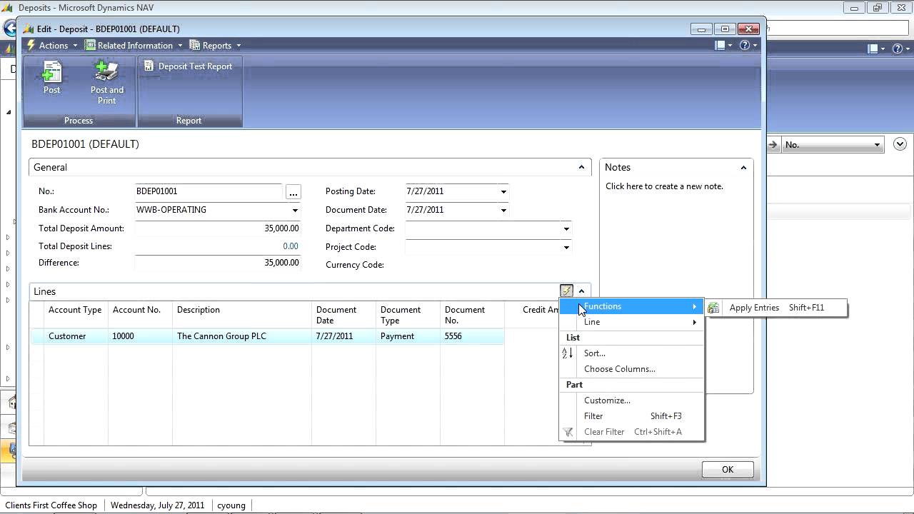 Microsoft Dynamics NAV Cash Receipts (RTC)