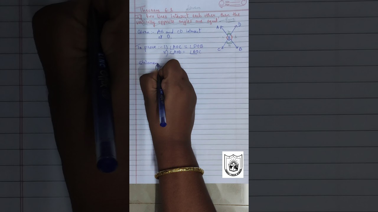 Lines and Angles class 9 Theorem 6.1 Prove that vertically opposite angles are equal.