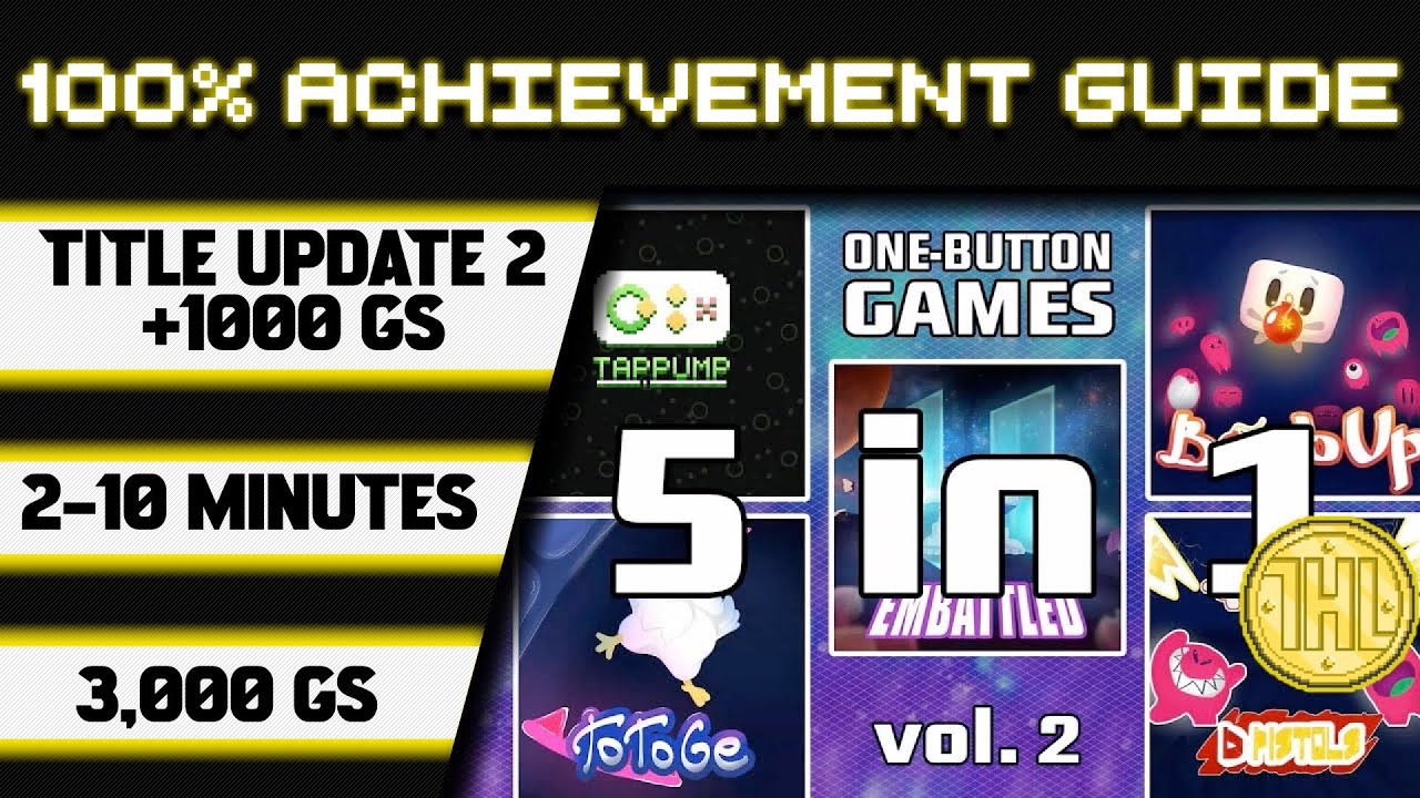 One Button Games 5-в-1, том 2, обновление игры 1+2, прохождение на 100 достижений *2000 GS за 2-1...
