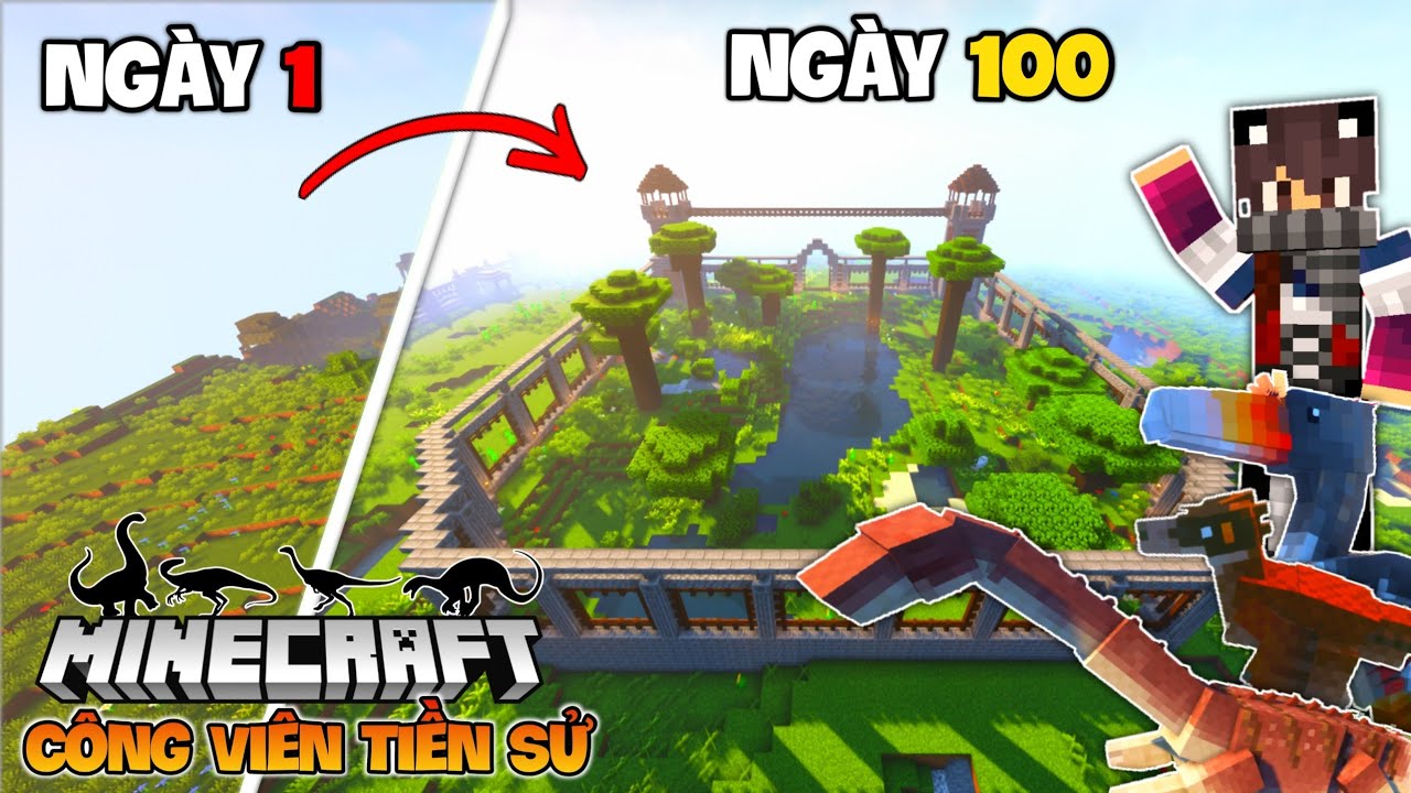 100 NGÀY SINH TỒN TRONG MINECRAFT CÔNG VIÊN THỜI TIỀN SỬ! HỒI SINH LOÀI KHỦNG LONG....