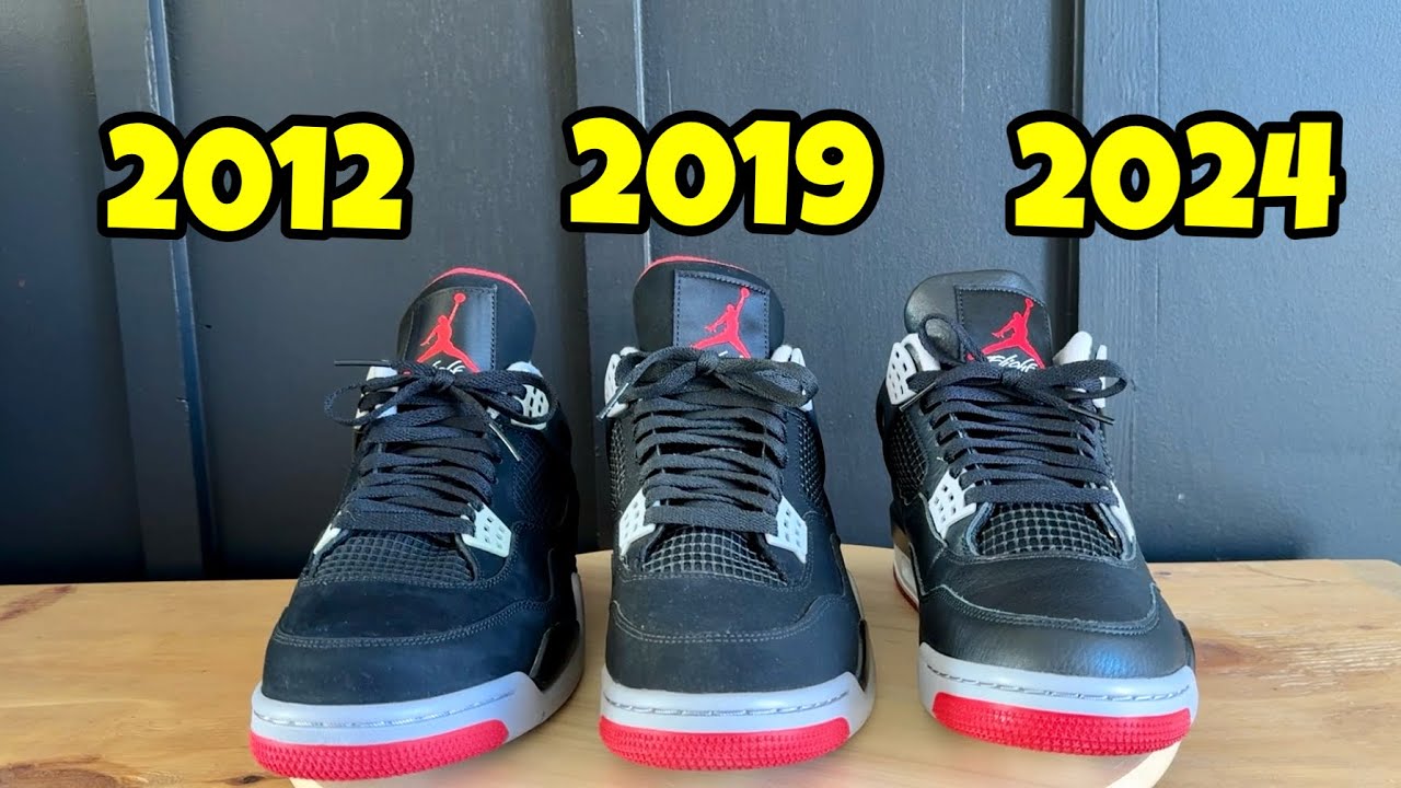 Air Jordan 4 Bred Comparison 2012 vs 2019 vs 2024