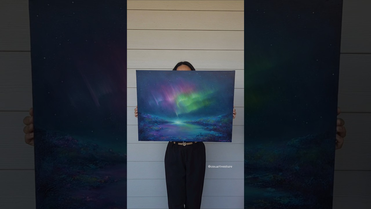 Aurora Borealis (Northern Lights) acrylic painting 💜💚 #auroraborealis #northernlights