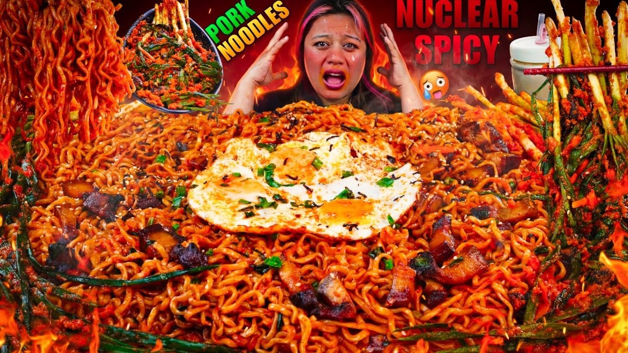 EXTREME SPICY PORK NOODLES & KIMCHI 🔥 Cooking & Eating | Spicy Pork Noodles with Kimchi Mukbang ASMR