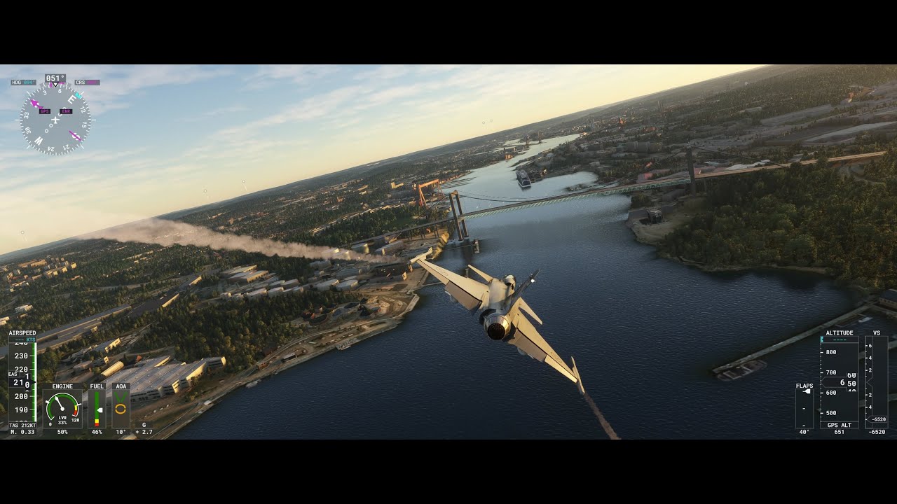 MSFS 2020 JAS 39 Gripen over Gothenburg from Säve Airport