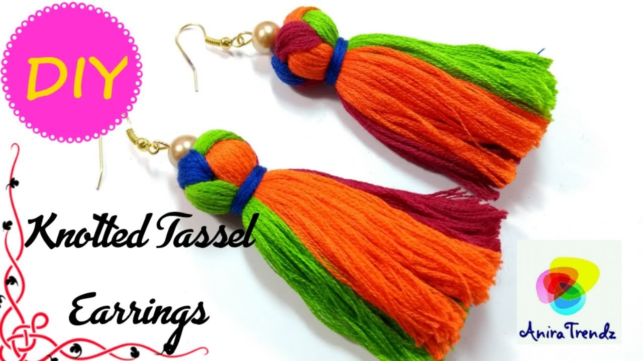 DIY Knotted 4 colour Tassel How to make tassel Earrings in four colour Tutorial Saree Kuchu