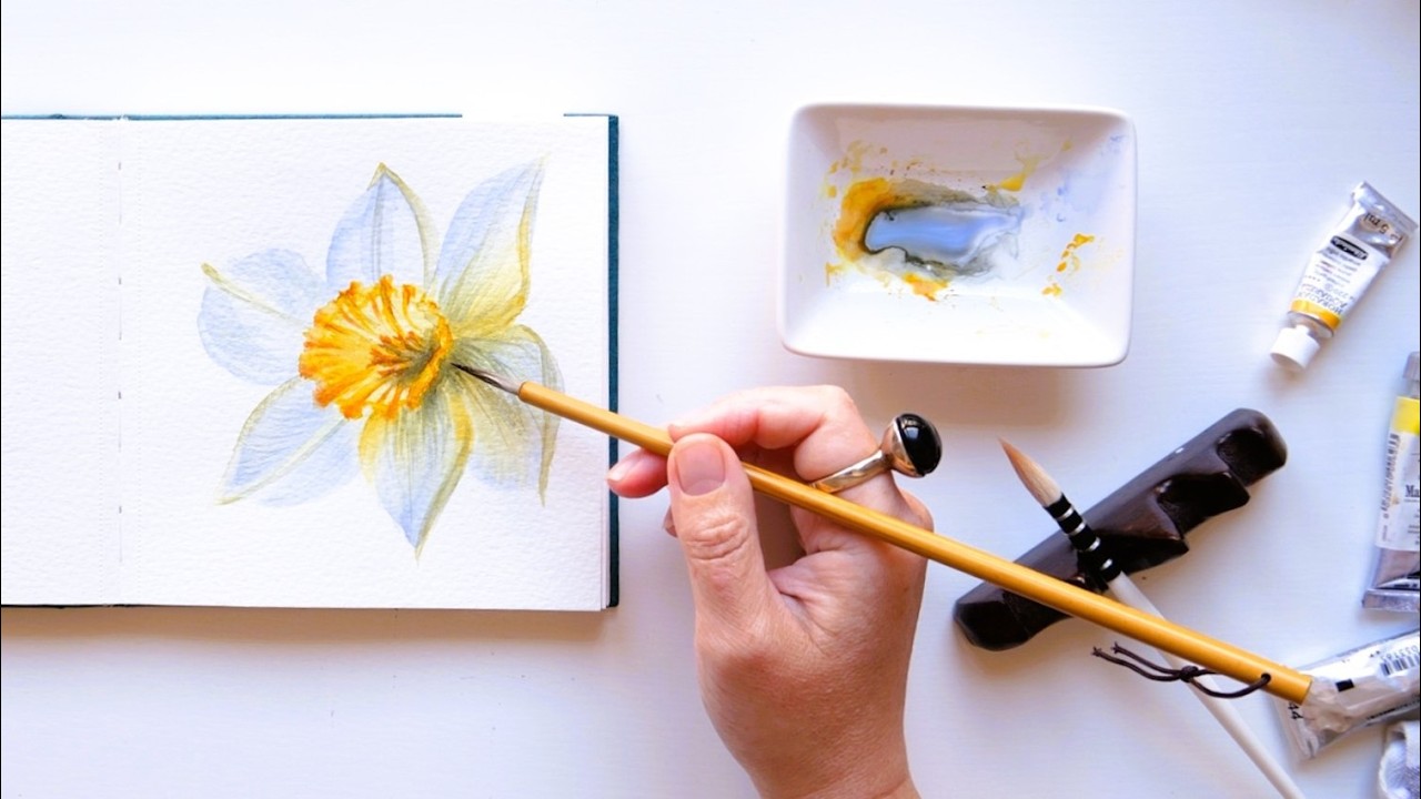 Paint with me - Watercolor daffodil flower tutorial - Painting Spring Watercolour Flower
