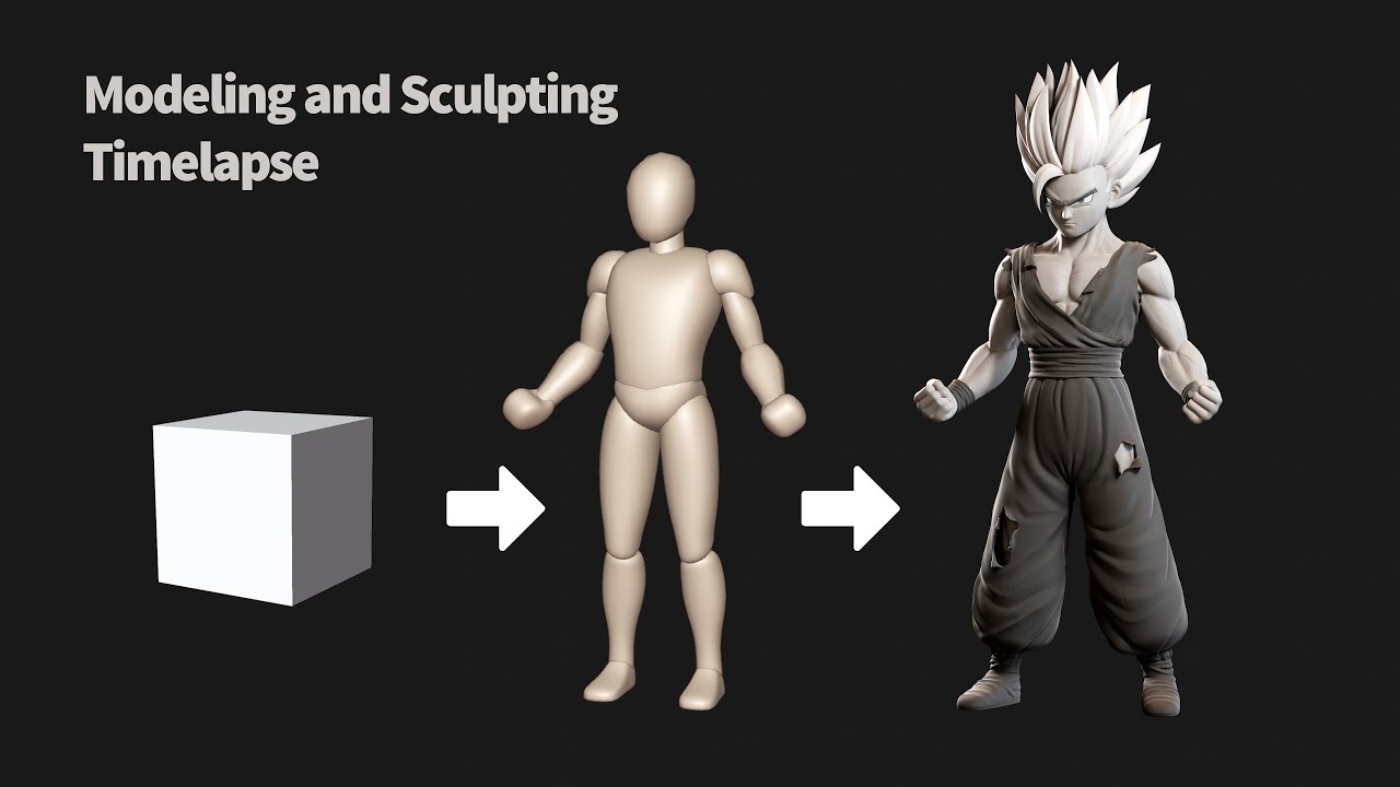 Modeling and Sculpting Timelapse Son Gohan Dragon Ball Z in Blender