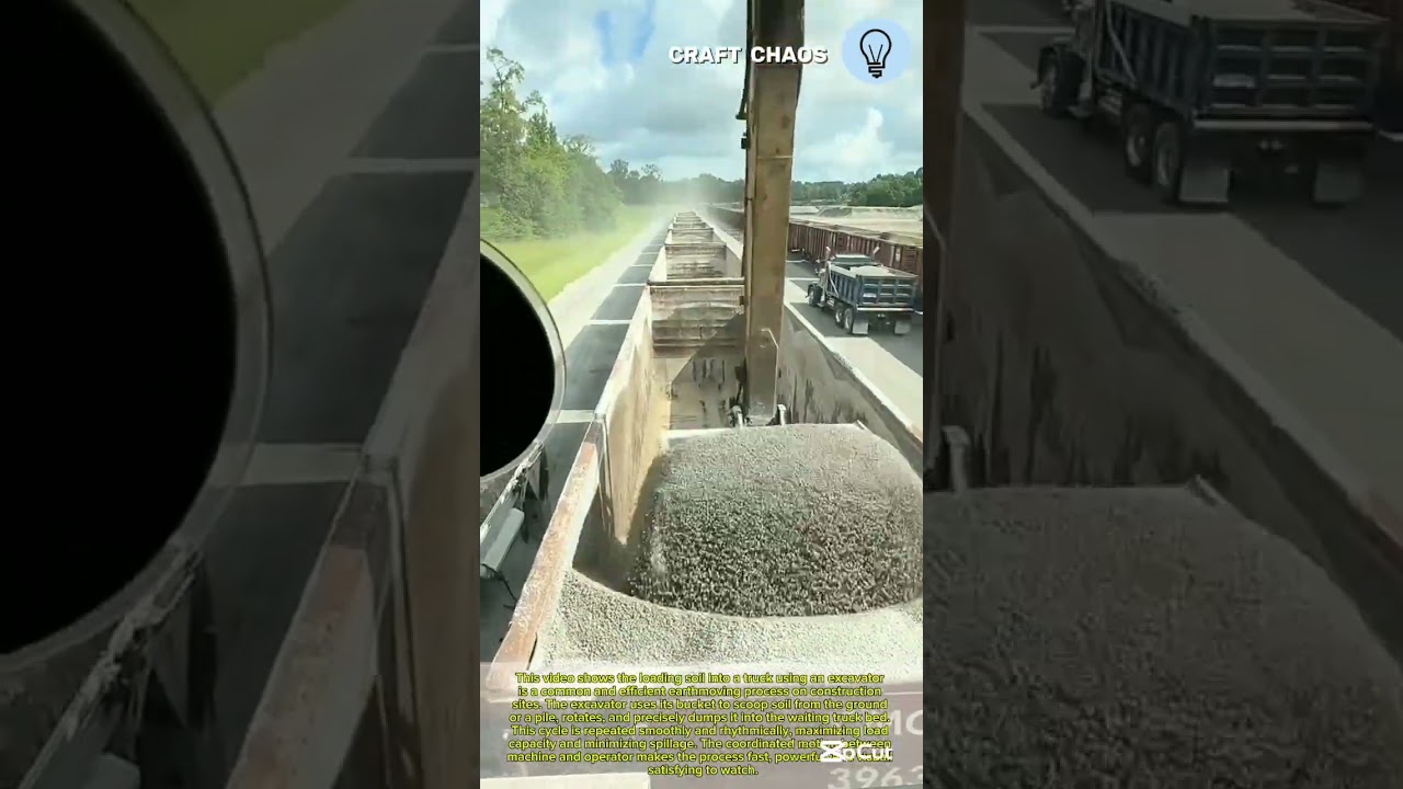 Loading soil into the truck by excavator process