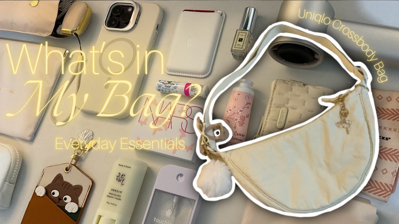 What's In My Bag 👜 Everyday Essentials 🤍 Aesthetic ✨ Cozy 🌿 Uniqlo Crossbody Bag, IT FITS A LOT?