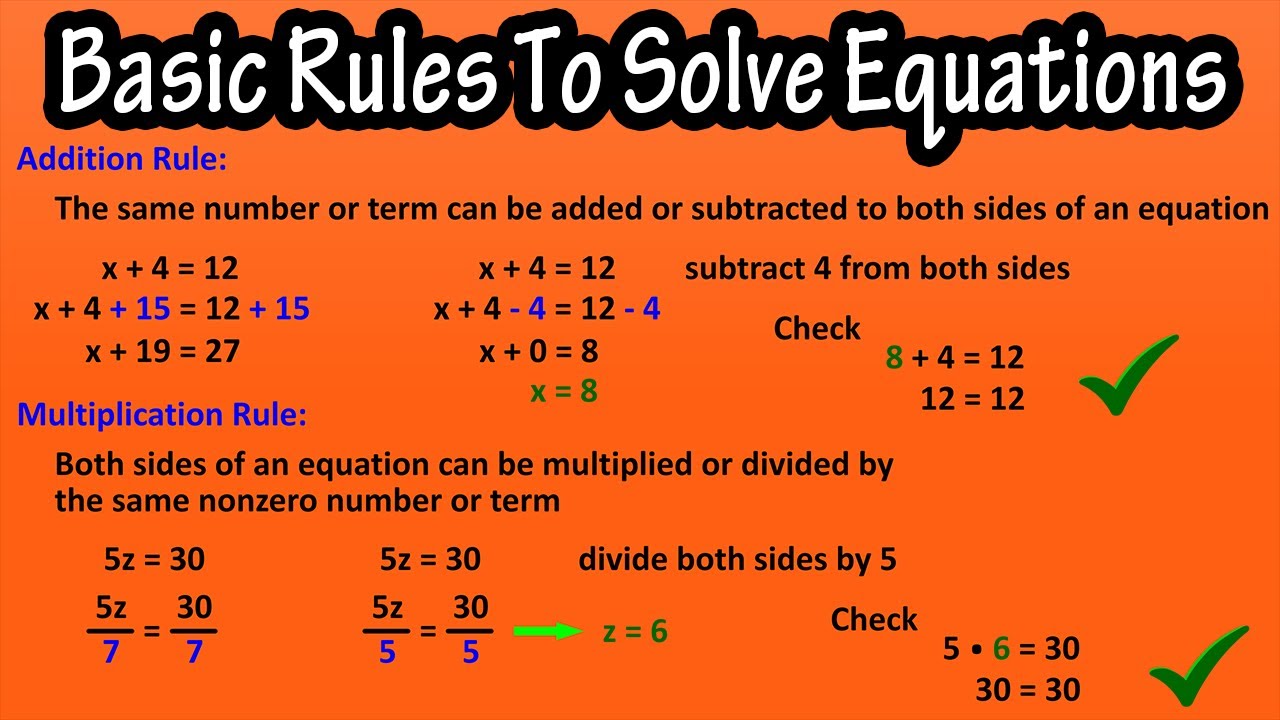 Basic Rules To Solve Equations - Addition Rule And Multiplication Rule  How To Solve for Equations