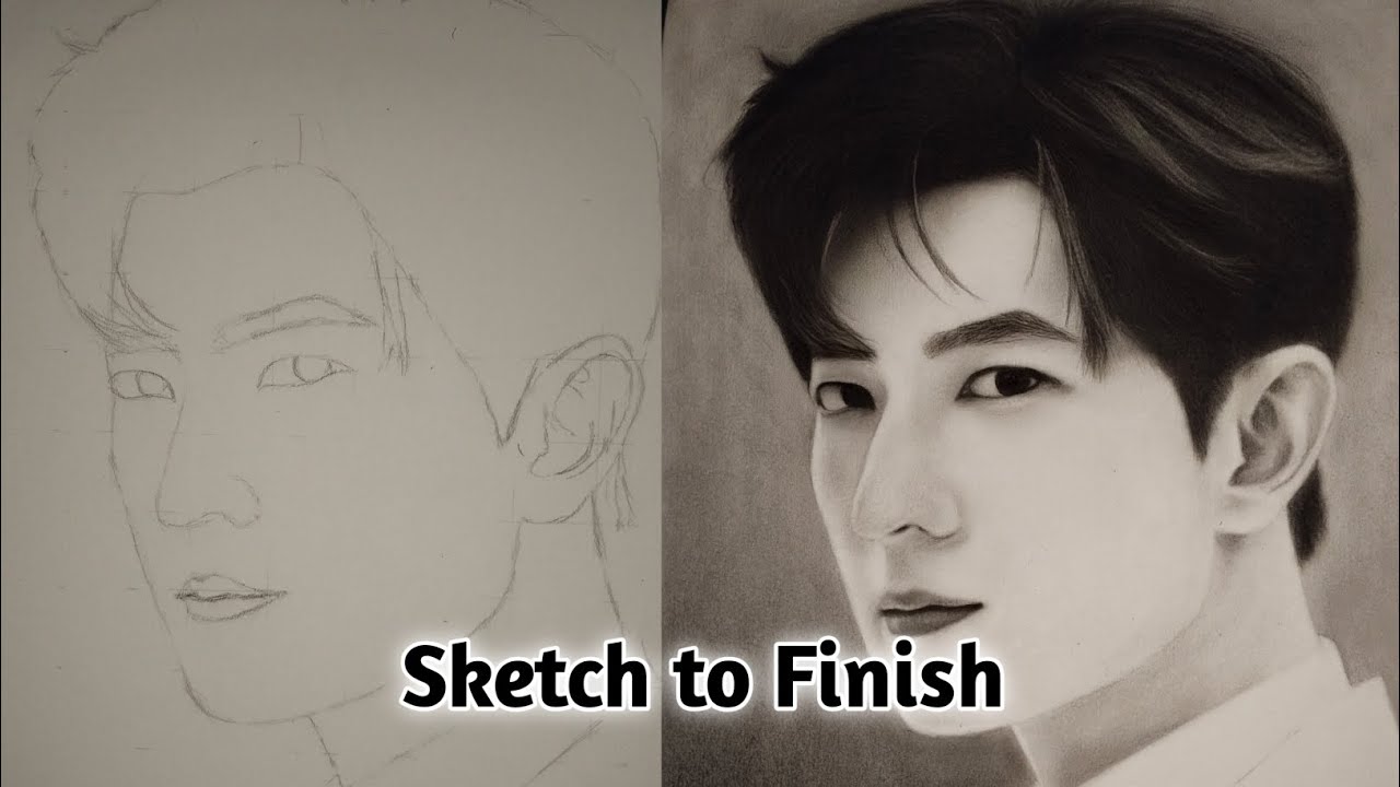 Menggambar Wajah Yang Yang dengan Pensil Charcoal | Realistic Portrait of Yang Yang Chinese Actor