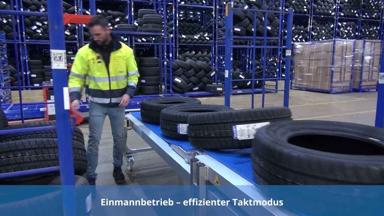 Gawronski - mobiles Teleskopf&ouml;rderband im Taktbetrieb zur Beladung von Reifen