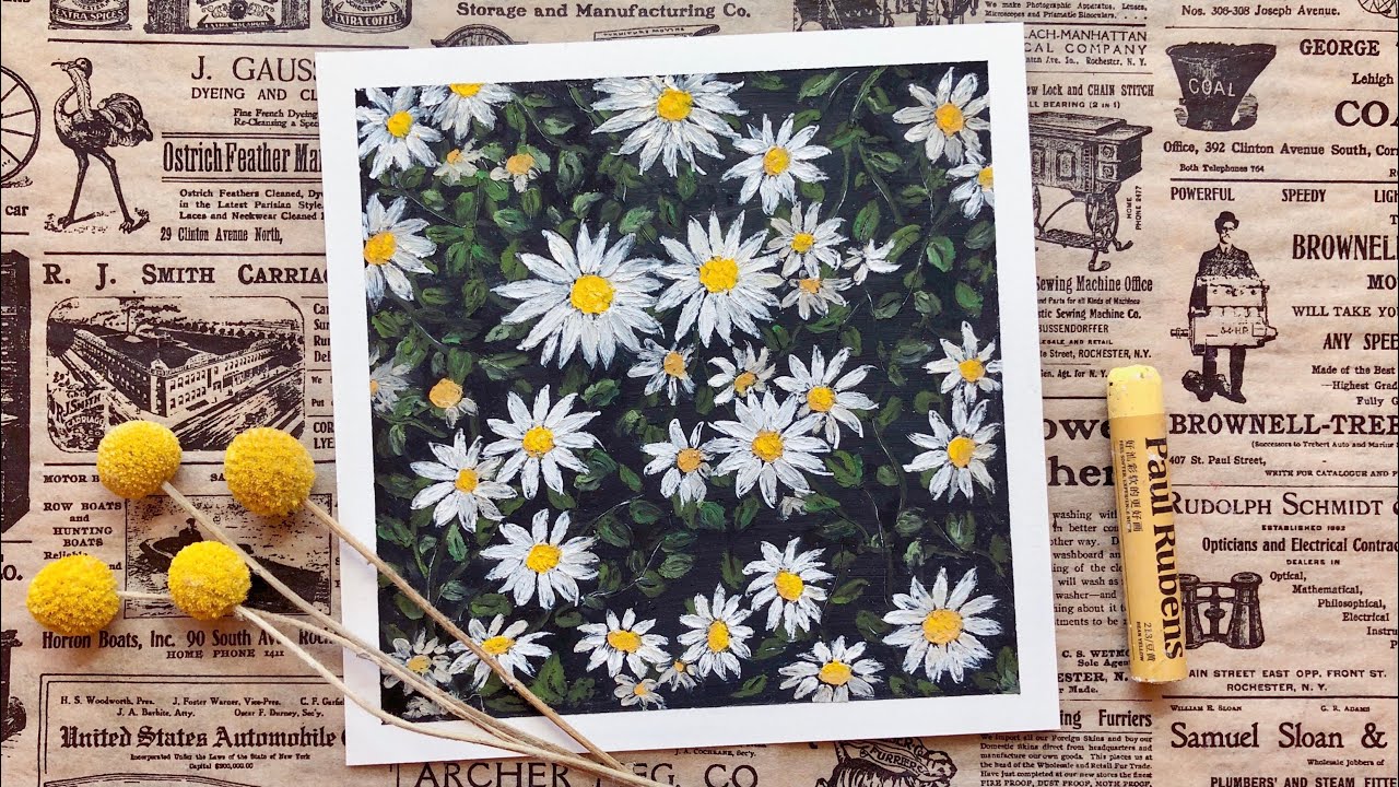 Oil Pastel Painting 油画棒 - Spring Daisy Blossoms 小雏菊 | easy drawing