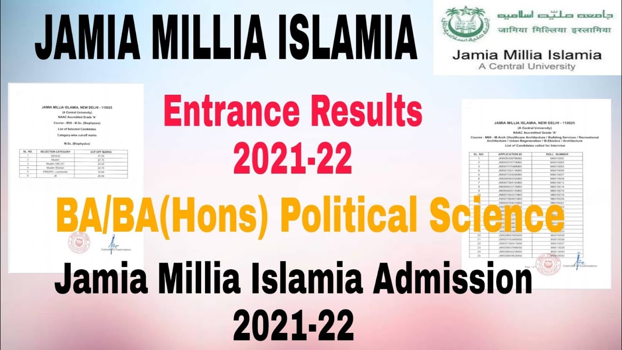 Jamia Millia Islamia BA/BA(Hons) Political Science Entrance results 2021