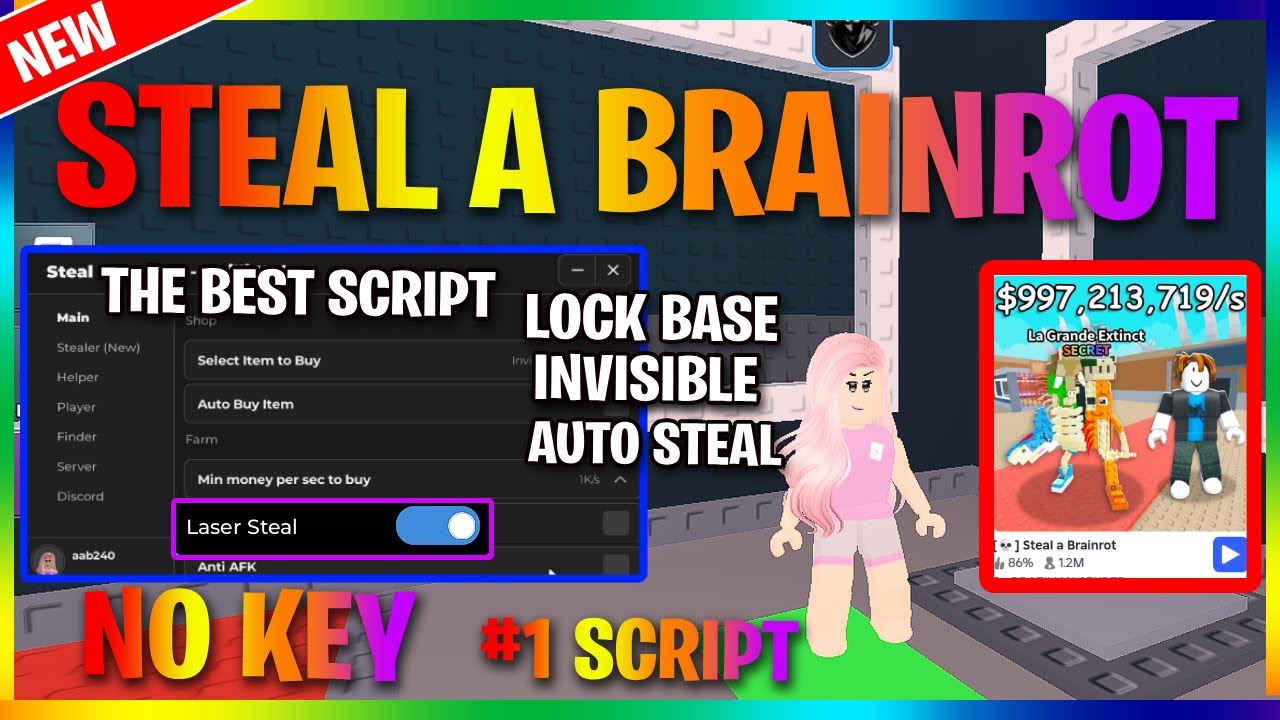 Steal a Brainrot Script Pastebin 2025 | Instant Steal , Invisible , Lock Base (NO KEY) 💥