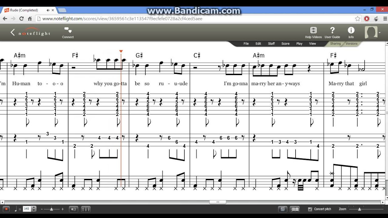 Rude - MAGIC! w/Lyrics (Music Score) Guitar/Bass Tabs and Drums Tabs