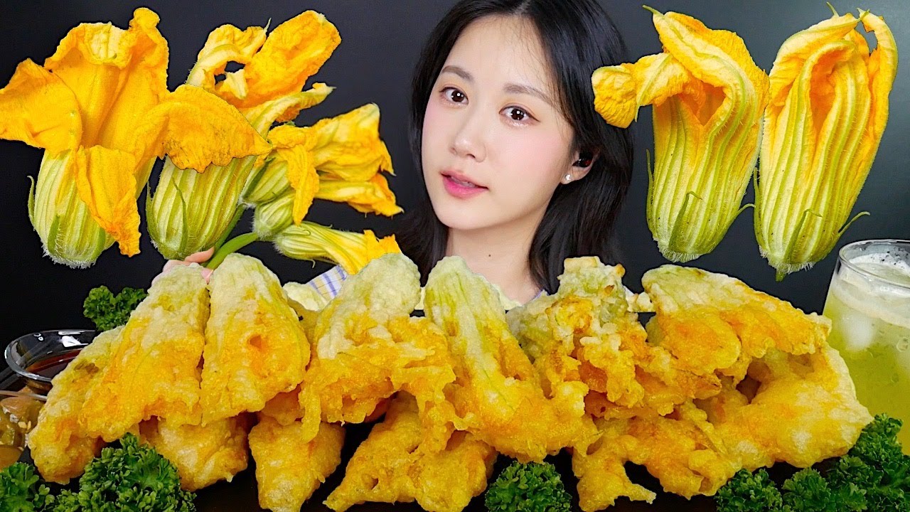 Хрустящие Жареные Цветы Тыквы🌝🌼 Я оставил только аромат цветов | eating show | mukbang asmr