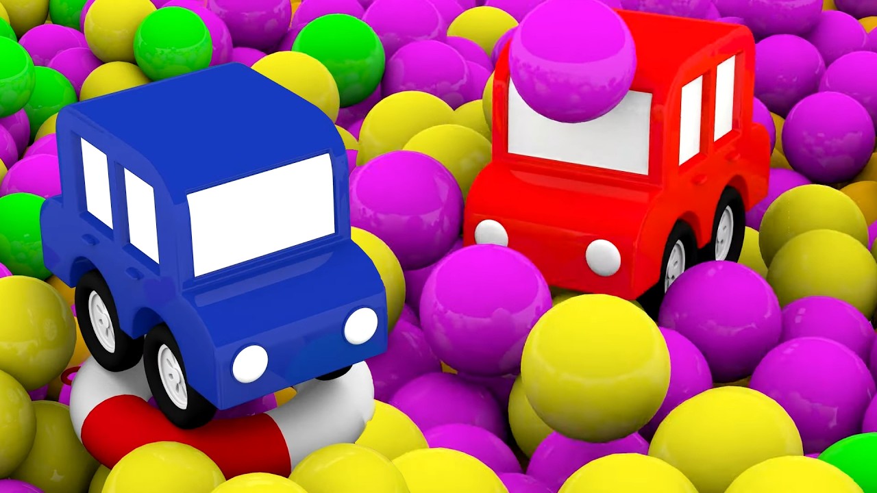 A corrida dos quatro carros coloridos! Quem vai ganhar? Desenho animado infantil