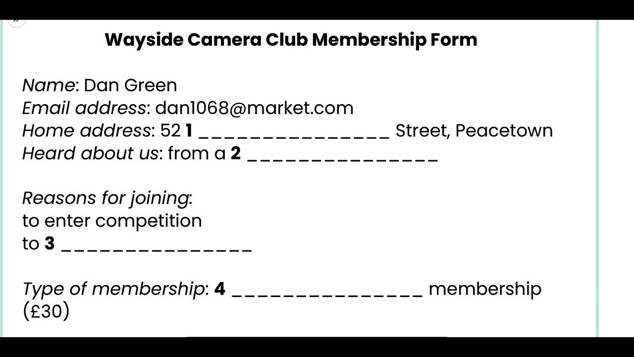 Listening part one (Wayside camera club membership form)@ieltslisteningpro.24