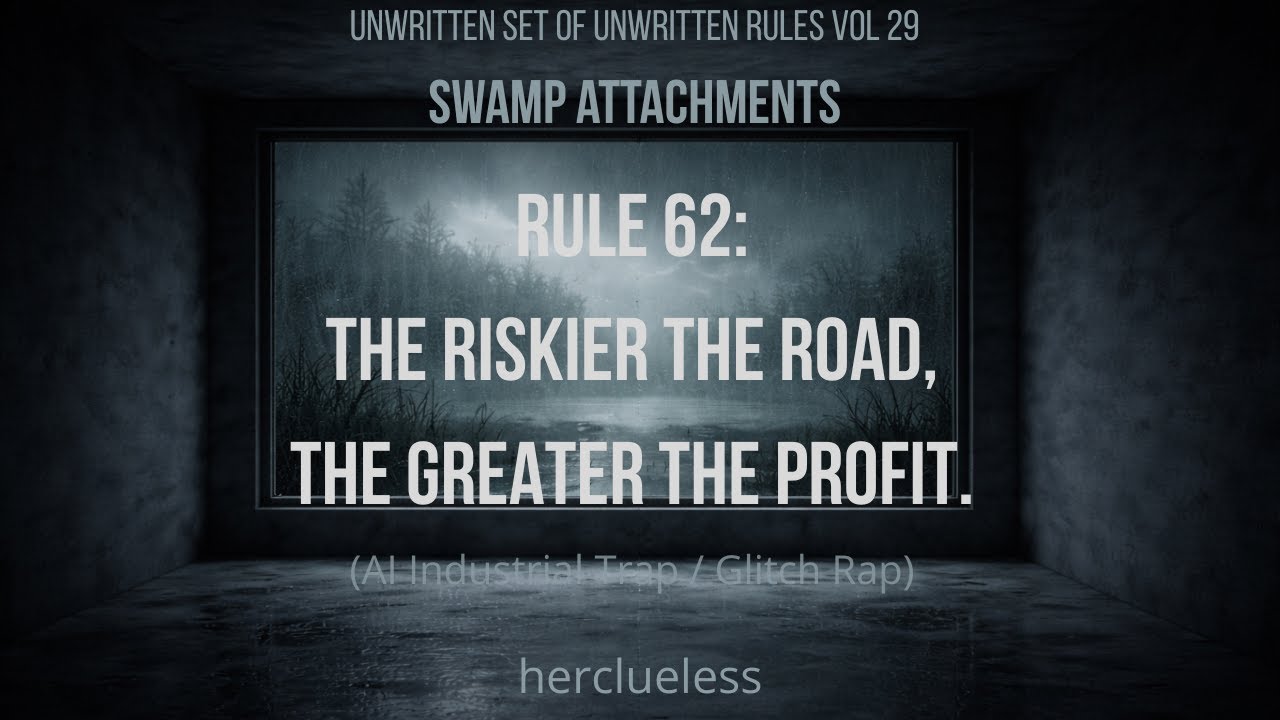 rule 62: the riskier the road, the greater the profit. | herclueless (AI Industrial Trap / Glitch)