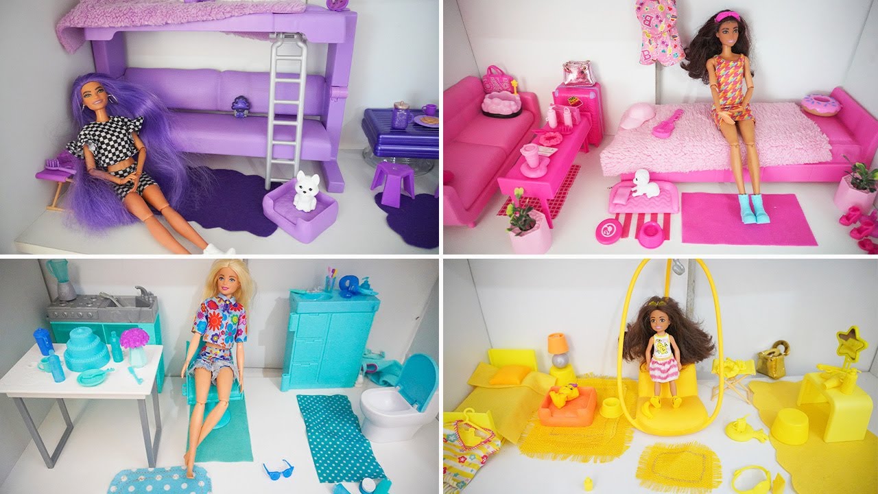 HAGO y DECORO HABITACIONES de COLORES para BARBIE 🩷💜💛🩵