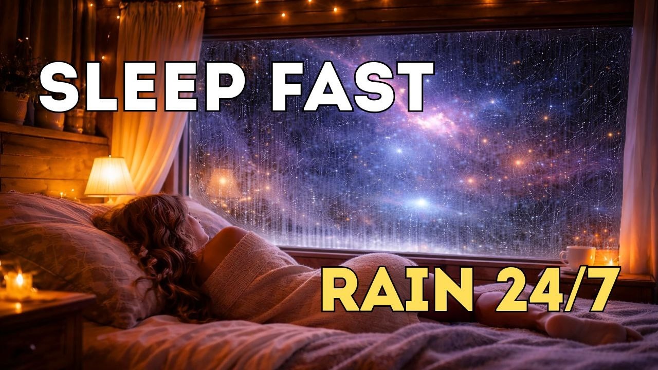 Rainy Night Window 🌧️ Fall Asleep Instantly with Cozy Girl & Relaxing Piano — Rain Sounds 24/7