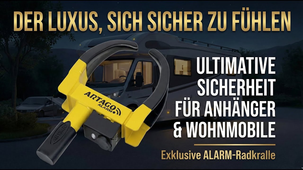 Mit ALARM !! Die SICHERSTE Radkralle für Wohnmobil, Wohnwagen Anhänger | ARTAGO ART872   Hochwertige