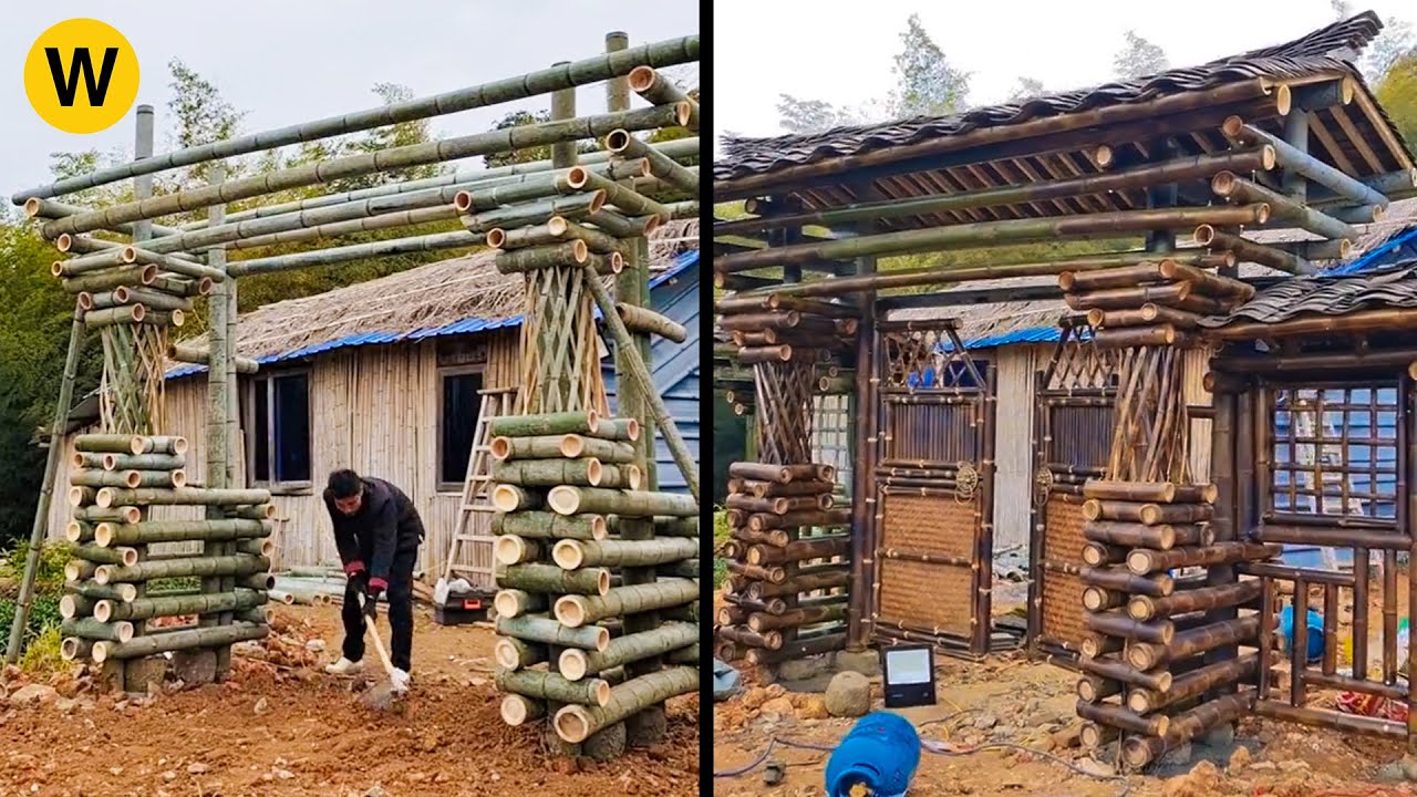 The boy built his own bamboo gate with unique architecture, the most beautiful bamboo gate ever