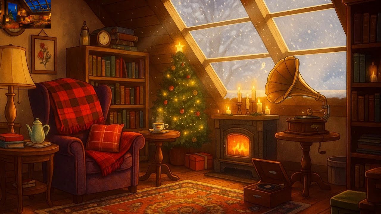 It’s a rainy cozy night in 1940’s with soft oldies playing in another room (fireplace & rain sounds