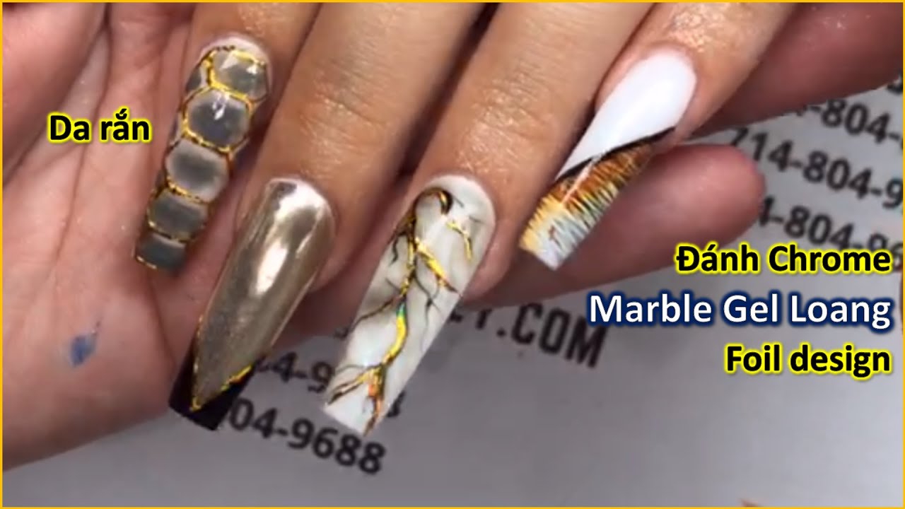 Kỹ thuật làm Marble Gel Loang, Chrome và Foil dễ kiếm tiền | Christine Lam
