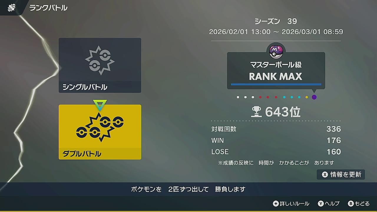 ポケモンSV　ランクバトル　ダブル【342位～】
