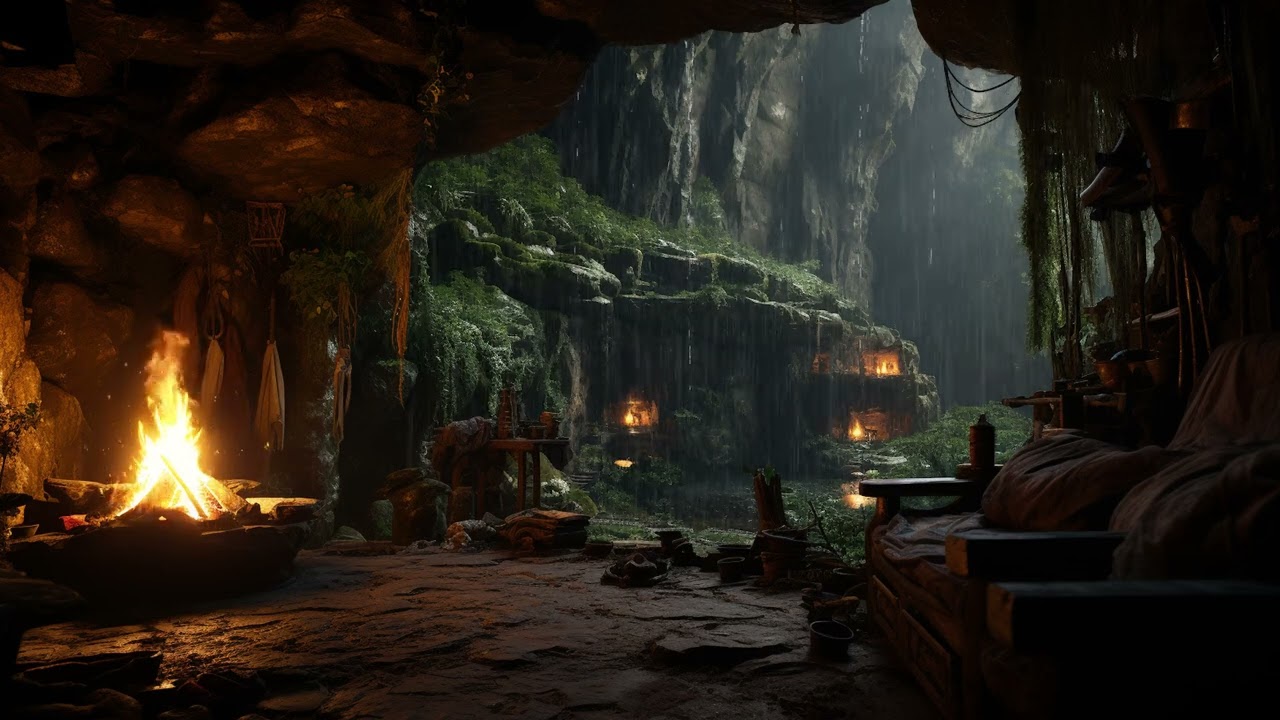 Heavy Stormy Night to Sleep Instantly ⚡Heavy Rain on Cave and Thunder at Night for Relax, Deep Sleep