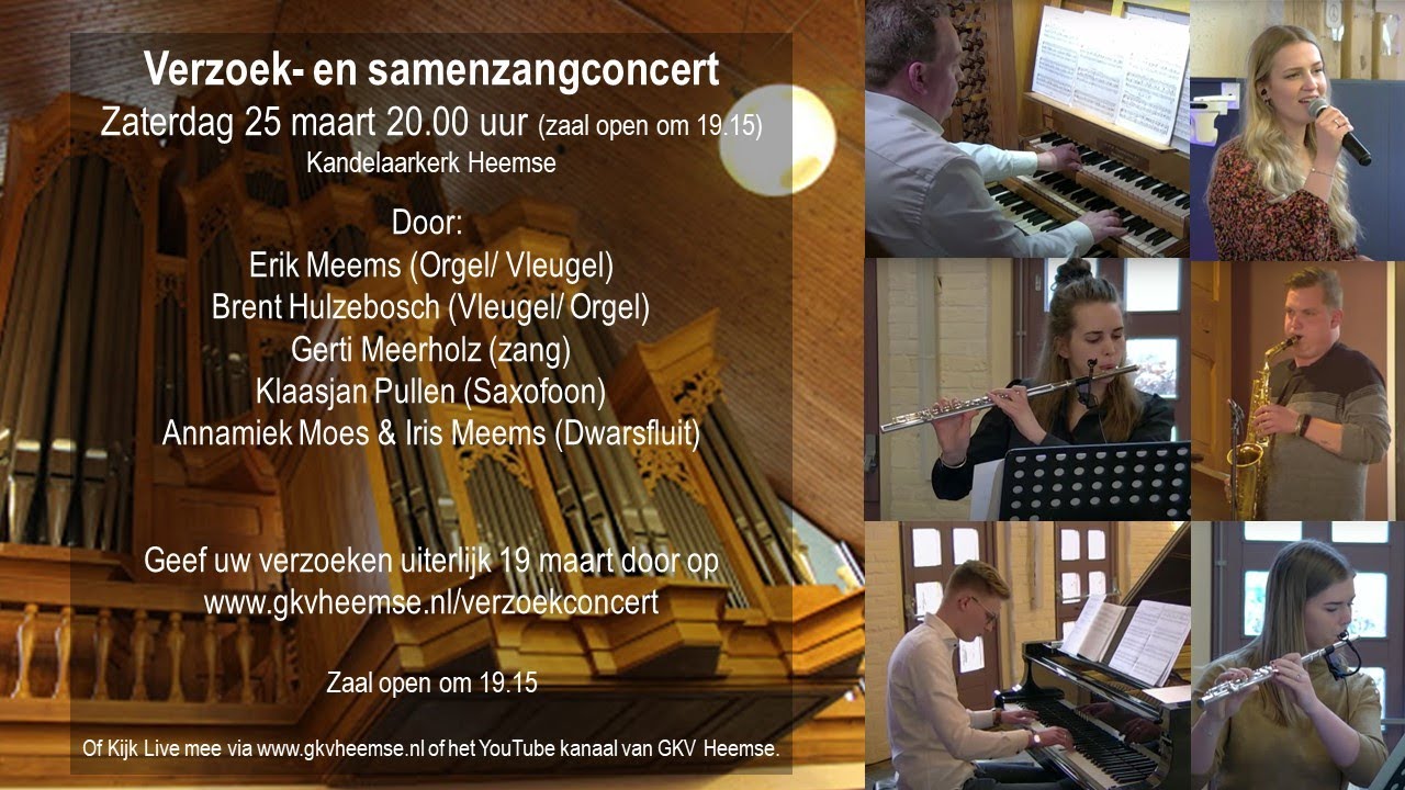 Verzoekconcert vanuit de 'Kandelaarkerk Heemse' | 25 maart om 20:00 uur