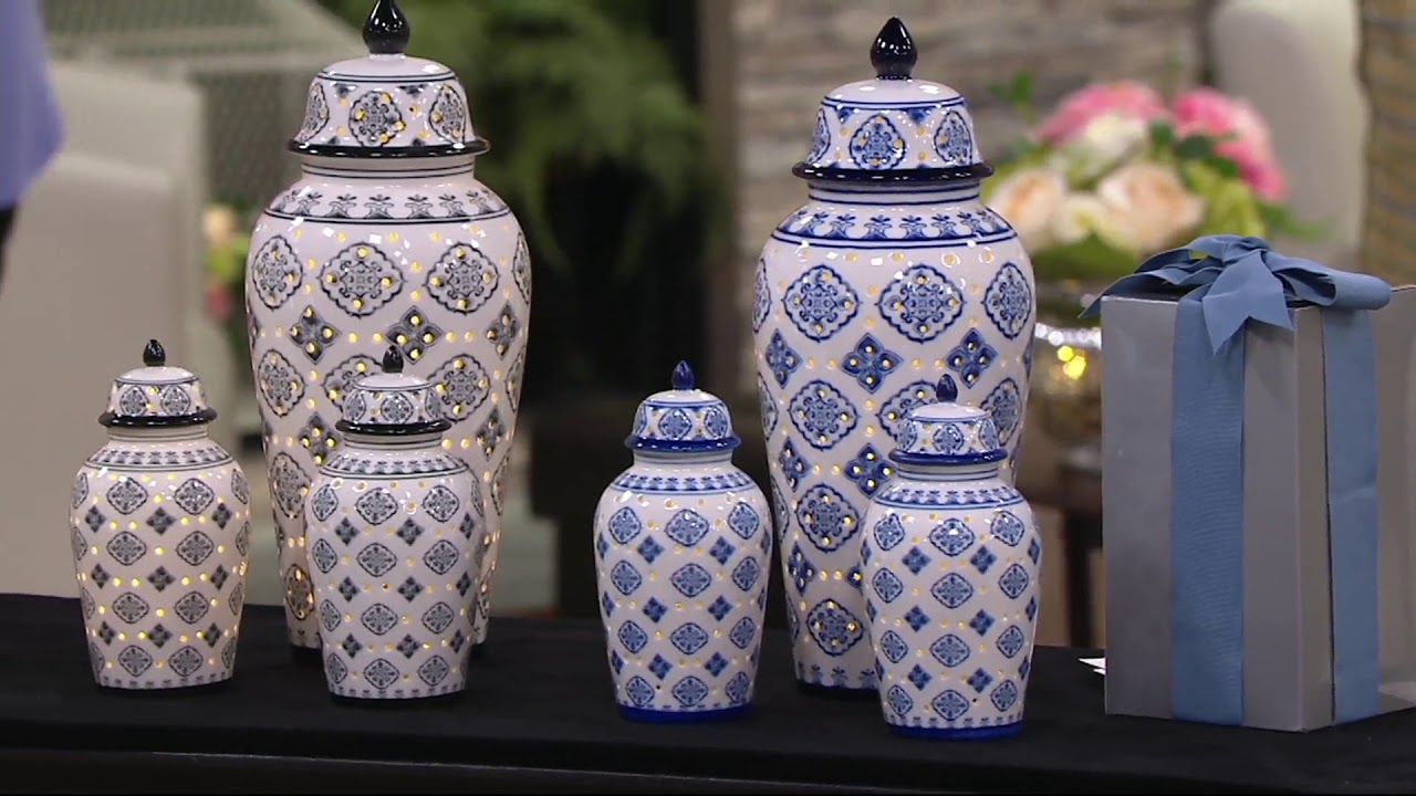 Choice of Lit Medallion Porcelain Ginger Jars by Valerie on QVC