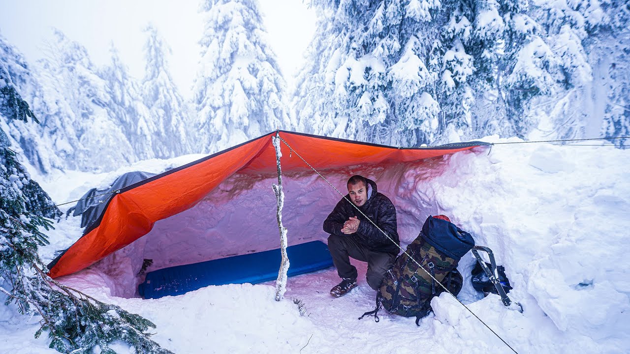 1 Nacht im Schneesturm | Overnight, Bushcraft