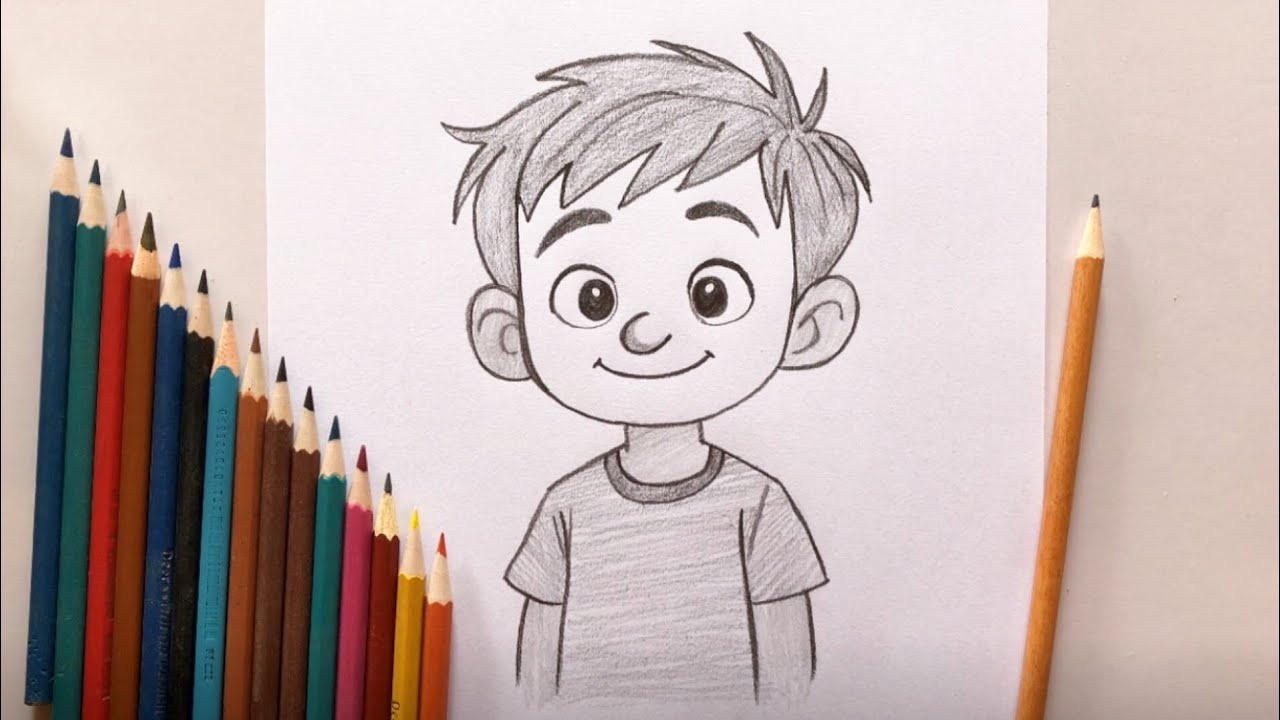 Easy Cartoon Drawing of a Cute Boy with a Pencil Sketch ☺️