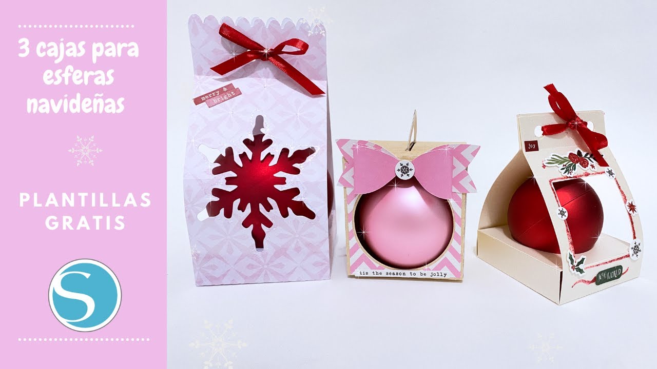 3 CAJAS para esferas Navideñas o bolas de Navidad en Silhouette Studio. PLANTILLAS  GRATIS.