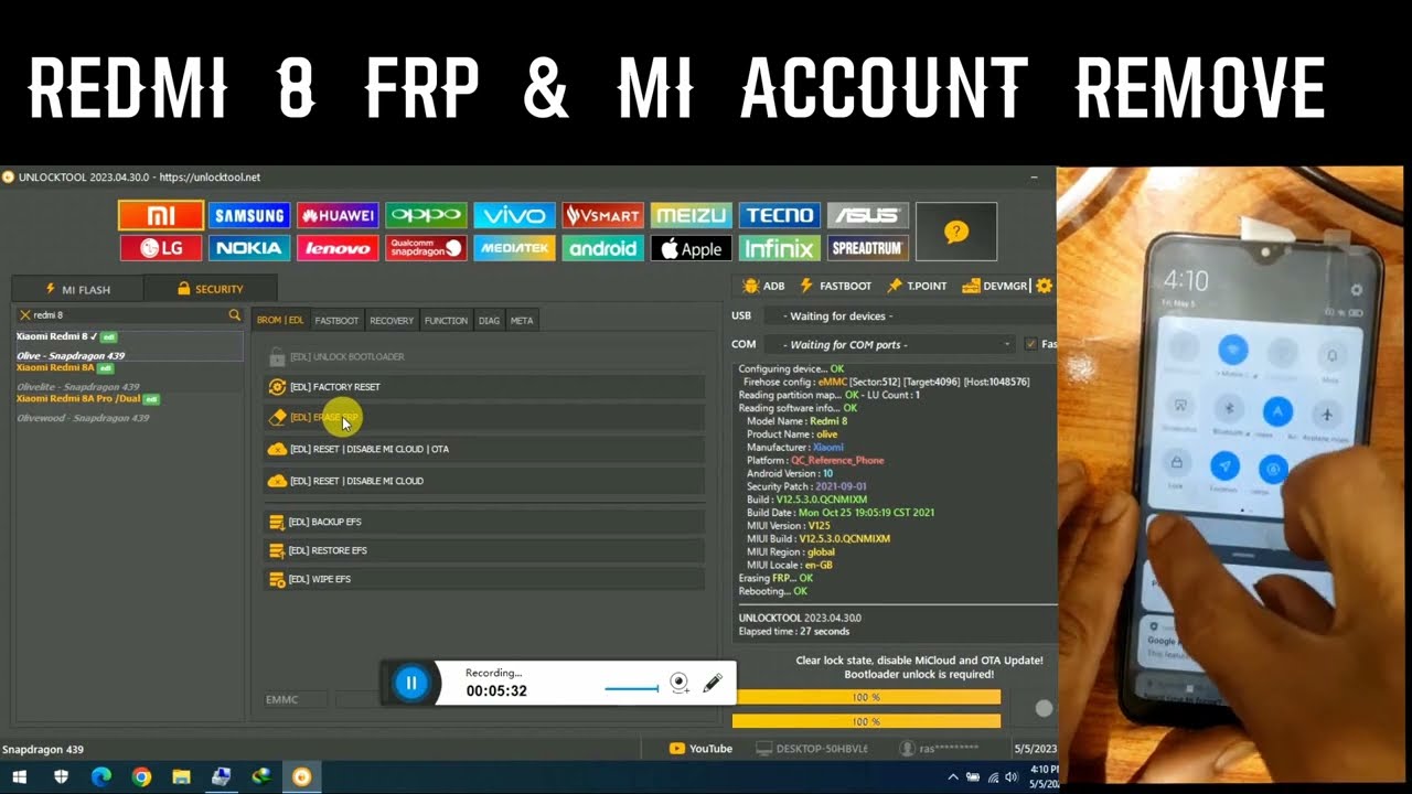 Xiaomi Redmi 8 (M1908C3II) FRP Unlock With UnlockTool 2023
