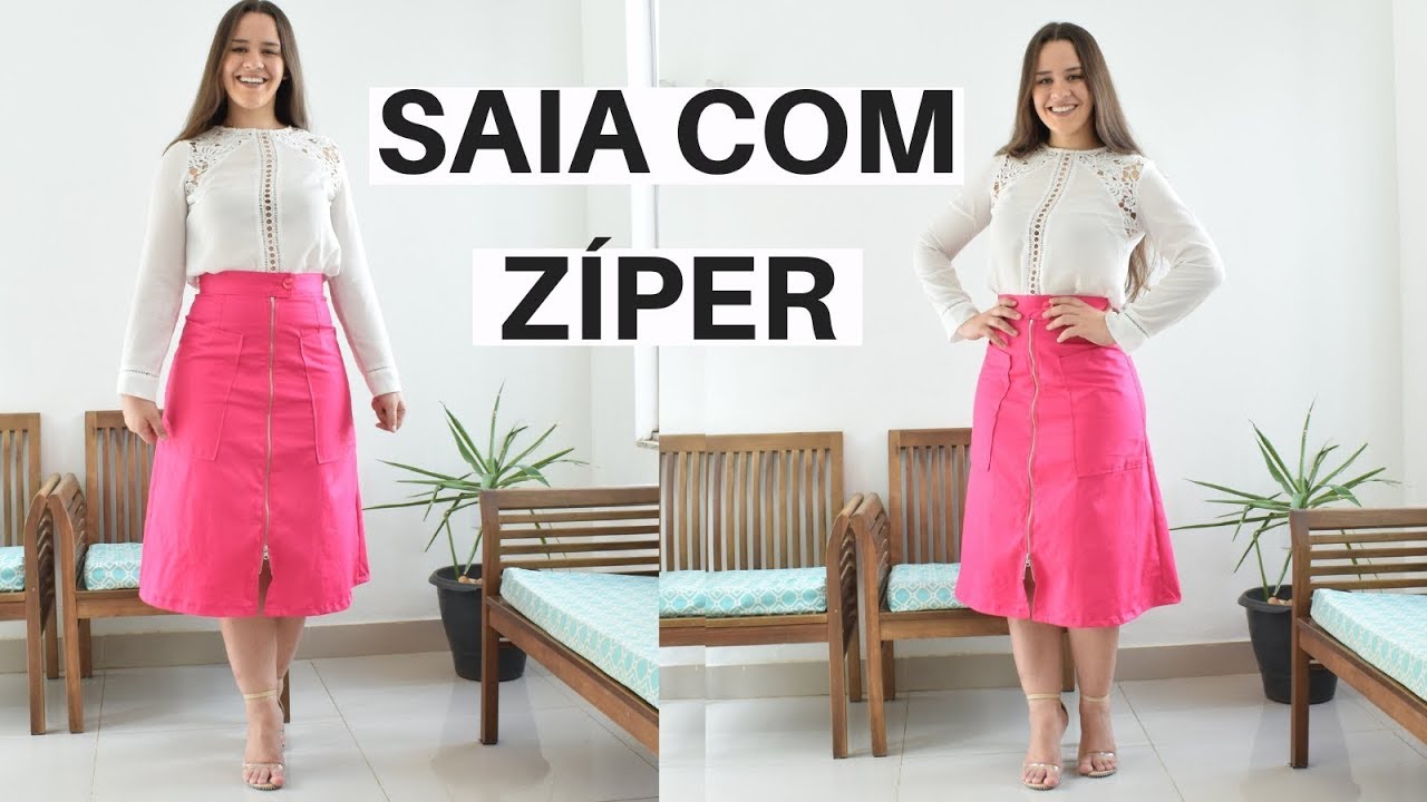 SAIA MIDI COM ZÍPER FRONTAL E BOLSOS - CORTE E COSTURA | ELLEN BORGES