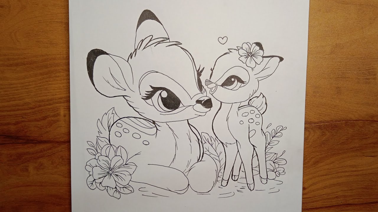 “Baby Deer with Mom Sketch ✏️🦌 Simple & Cute Drawing Tutorial!”