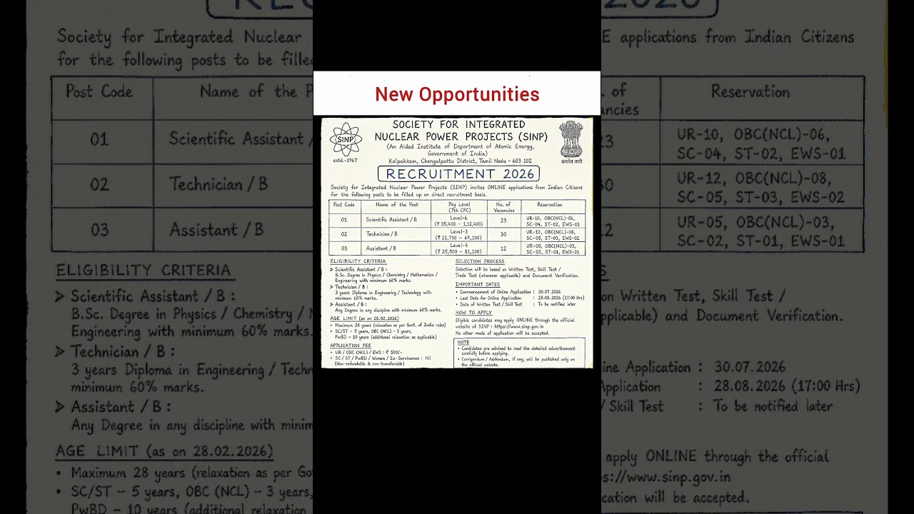 SINP Recruitment 2026 OUT! 🔥 44 Posts | Scientific Assistant, Technician, Assistant | Apply Now
