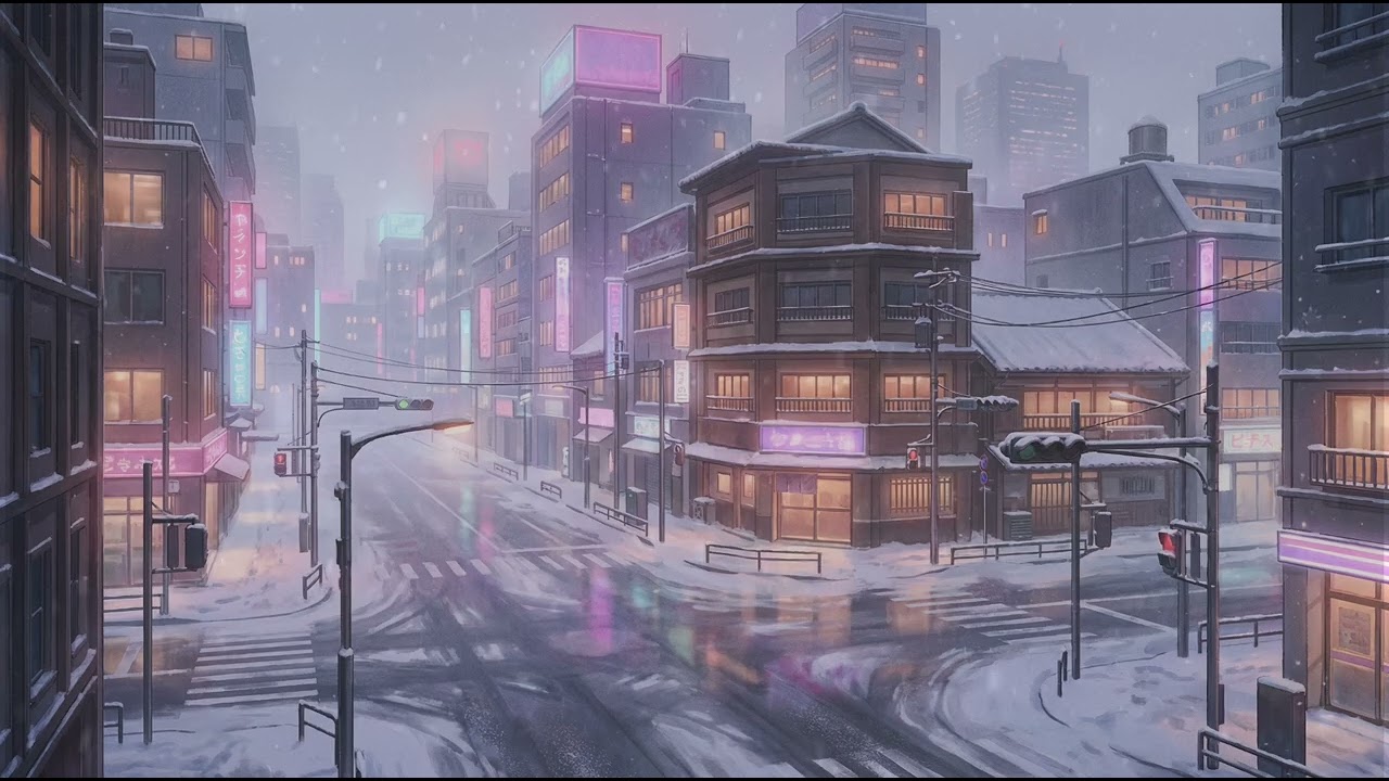 Snowy Streets at 4 A.M. 🌙❄️ – neon anime lofi city