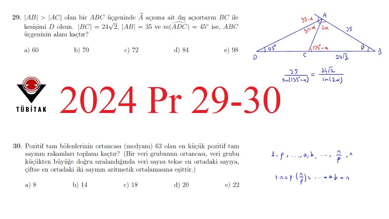 2024 Tübitak Lise Matematik Olimpiyatı Pr 29-30 Çözümleri