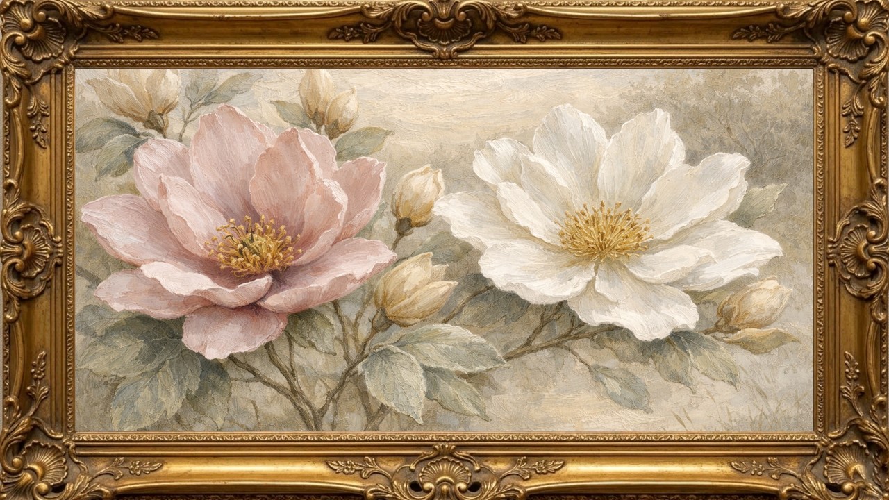 Luxury Vintage Oil Painting Screensaver 4K – Romantic Floral Art TV Background (NO SOUND)