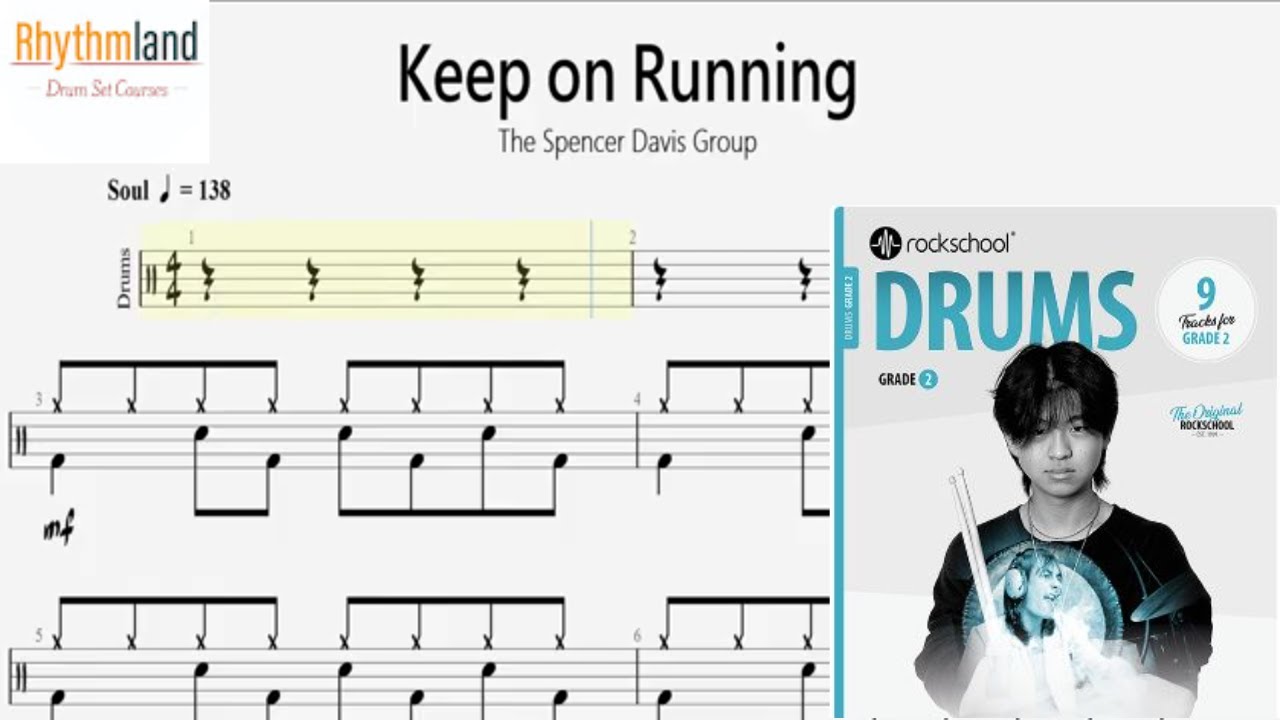 'Keep on Running'  - Rockschool Grade 2 Drum Score | Full Play-Along + Notation (2024)