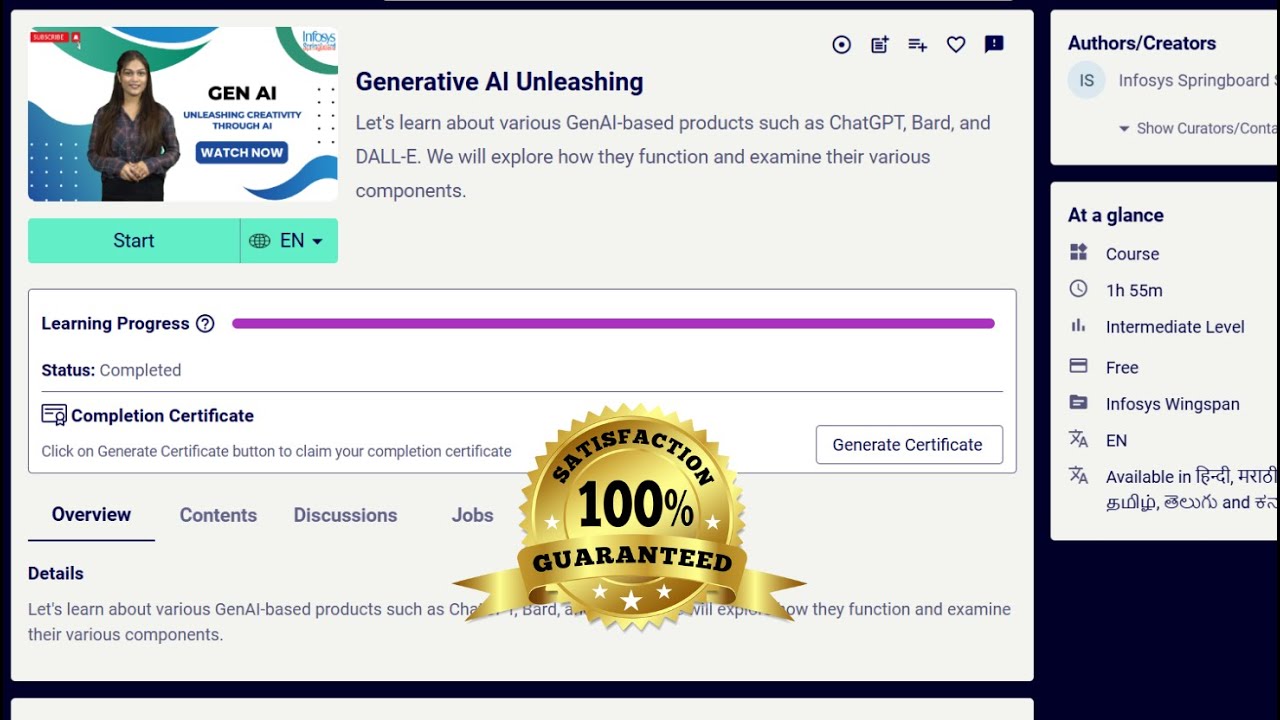 Generative AI Unleashing Infosys Certificate | 100% Score | FREE GitHub Solution File