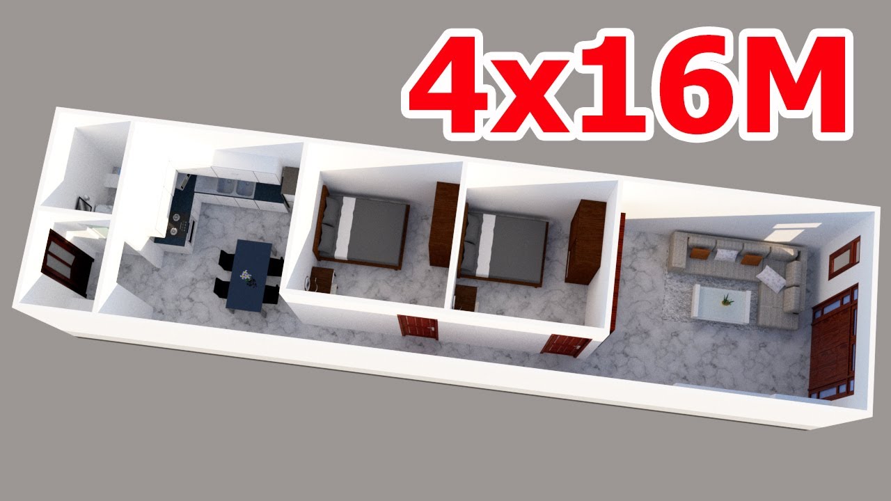Bản Vẽ Nhà Cấp 4 4x16m 2 Phòng Ngủ Giá 300 Triệu | Mặt Bằng Nhà Đẹp